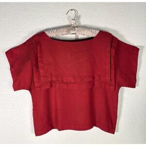 Vintage Michelle Stuart Dark Rust Orange Flax & Rayon Boat Neck Blouse